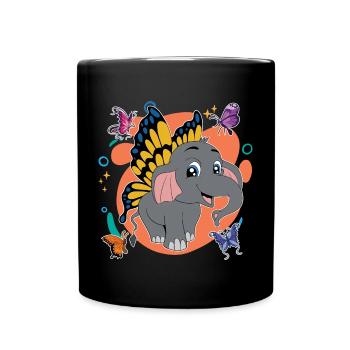 Zoo Animal Lover Gift Butterfly Elephant - Full Colour Mug - black - Front