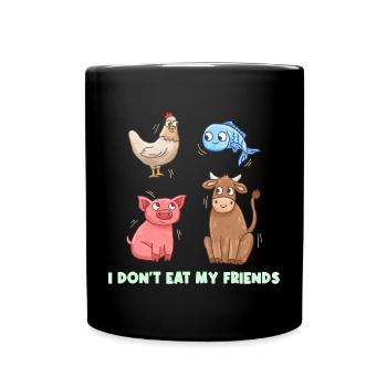 Fisch Huhn Schwein Freunde Design für Veganer - Tasse einfarbig - Schwarz - Vorne