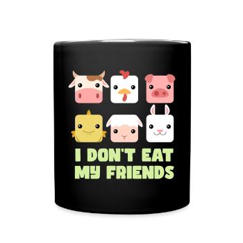Schwein Fisch Hase Freunde Design für Veganer - Tasse einfarbig - Schwarz - Vorne