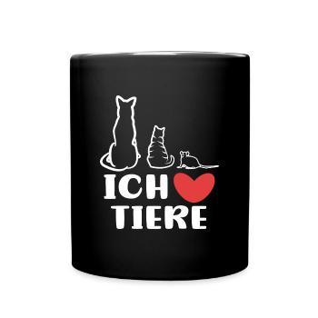 Ich Liebe Tiere Katze Statement Haustiere Hund - Tasse einfarbig - Schwarz - Vorne