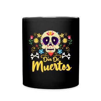 Feiertag Totenkopf Muertos Blumen - Tasse einfarbig - Schwarz - Vorne