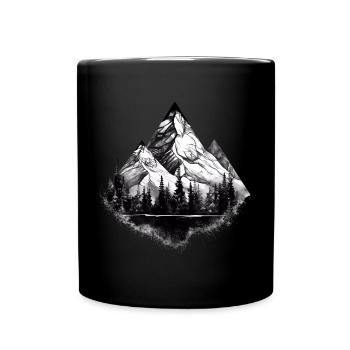 Schwarz-Weiß Berglandschaft Illustration - Tasse einfarbig - Schwarz - Vorne