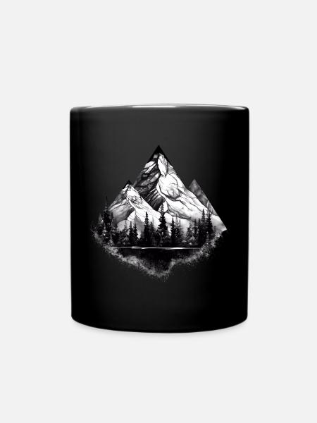 Schwarz-Weiß Berglandschaft Illustration - Tasse einfarbig - Schwarz