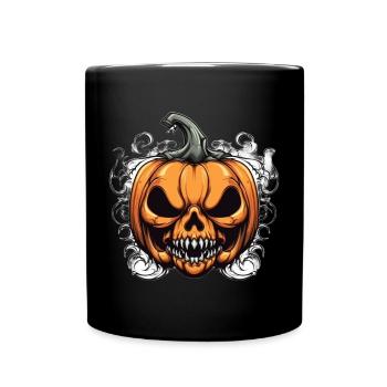 Tête de citrouille effrayante avec de vilaines dents - Mug uni - noir - Devant