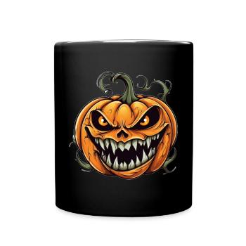 Creepy pumpkin with an evil grin - Full Colour Mug - black - Front