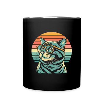 Retro Sunset Cat with Glasses - Full Colour Mug - black - Front
