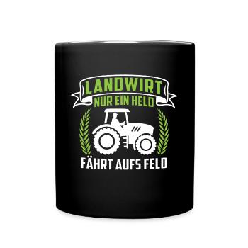 Landwirt nur ein held fährt aufs Feld - Tasse einfarbig - Schwarz - Vorne