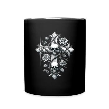 Croix, Vie, Mort, Épines, Roses, Crâne - Mug uni - noir - Devant