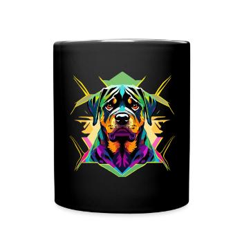 Farbintensiver Rottweiler mit geometrischem Design - Tasse einfarbig - Schwarz - Vorne