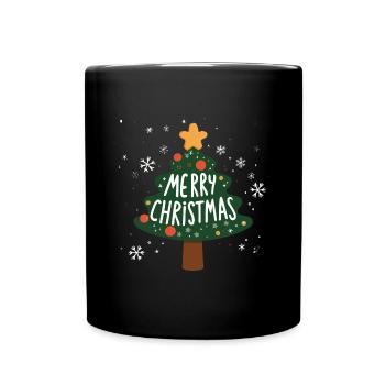 Merry Christmas Weihnachts Design Tannenbaum Neu - Tasse einfarbig - Schwarz - Vorne