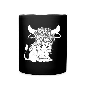 Weiße langhaarige Kuh - Tasse einfarbig - Schwarz - Vorne