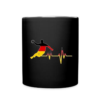Handball Herzschlag - Tasse einfarbig - Schwarz - Vorne