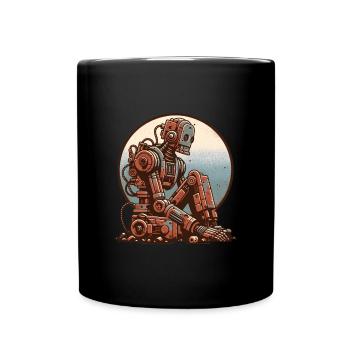Robot, Romantik, Liebeskummer, Retro, traurig - Tasse einfarbig - Schwarz - Vorne