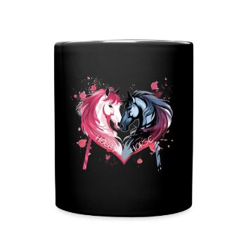 Pferdeköpfe in Herzform - Tasse einfarbig - Schwarz - Vorne