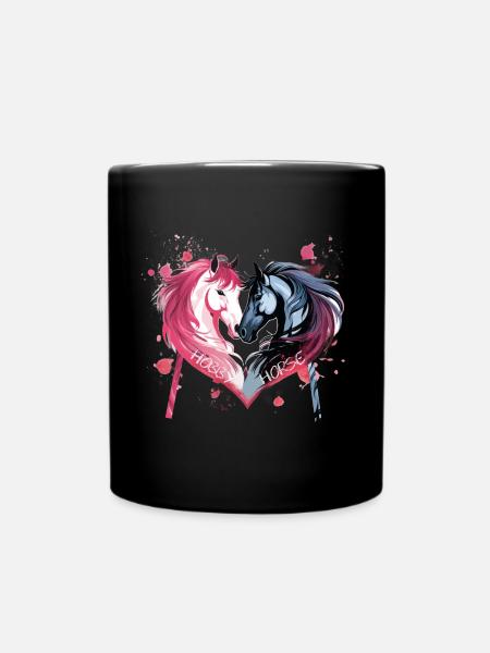 Pferdeköpfe in Herzform - Tasse einfarbig - Schwarz