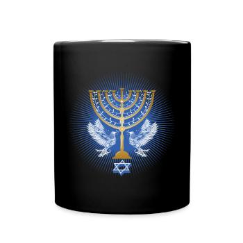 chandelier de Hanoukka doré avec des colombes blanches - Mug uni - noir - Devant