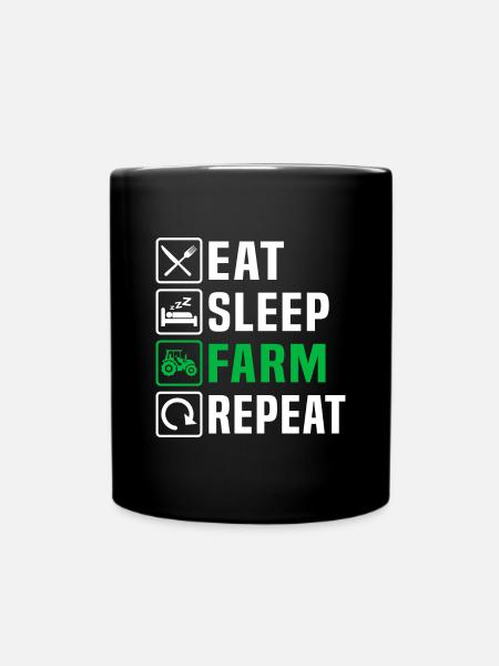 Eat Sleep Farm Repeat Farming - Full Colour Mug - black