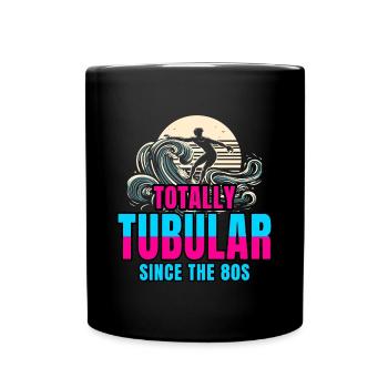 Retro Surfer Riding 80s Wave Totally Tubular - Full Colour Mug - black - Front