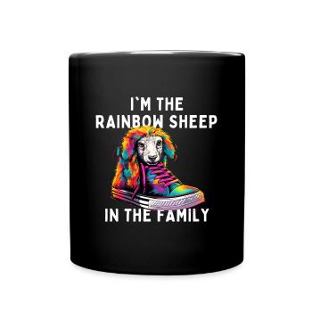 Regenbogenlamm im Familienkreis - Tasse einfarbig - Schwarz - Vorne