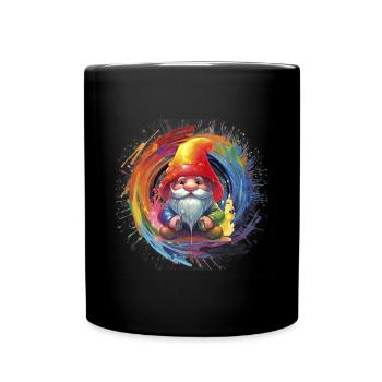 Bunter Weihnachtszwerg Zauberer - Tasse einfarbig - Schwarz - Vorne