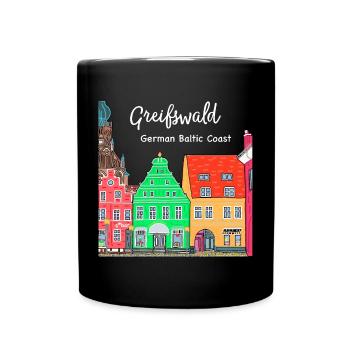 Greifswald, Fachwerk am Fischmarkt, Ostdeutschland - Tasse einfarbig - Schwarz - Vorne