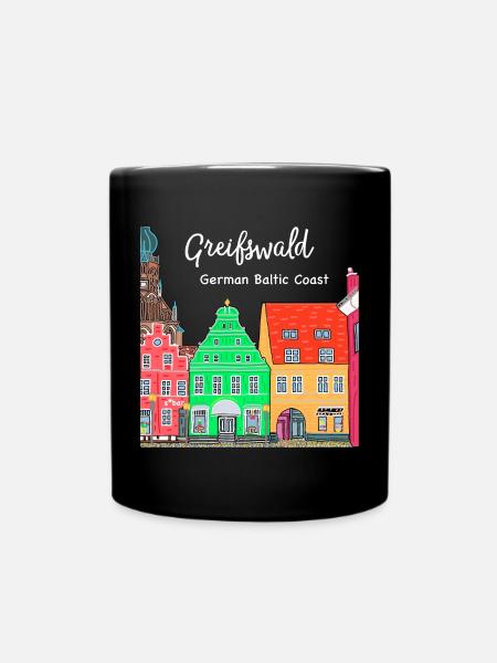 Greifswald, Fachwerk am Fischmarkt, Ostdeutschland - Tasse einfarbig - Schwarz