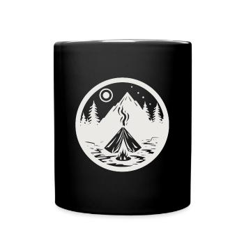 Camping, paysage avec des montagnes, des arbres comme autocollants - Mug uni - noir - Devant