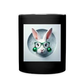 Lapin de Pâques avec décoration de Noël verte - Mug uni - noir - Devant