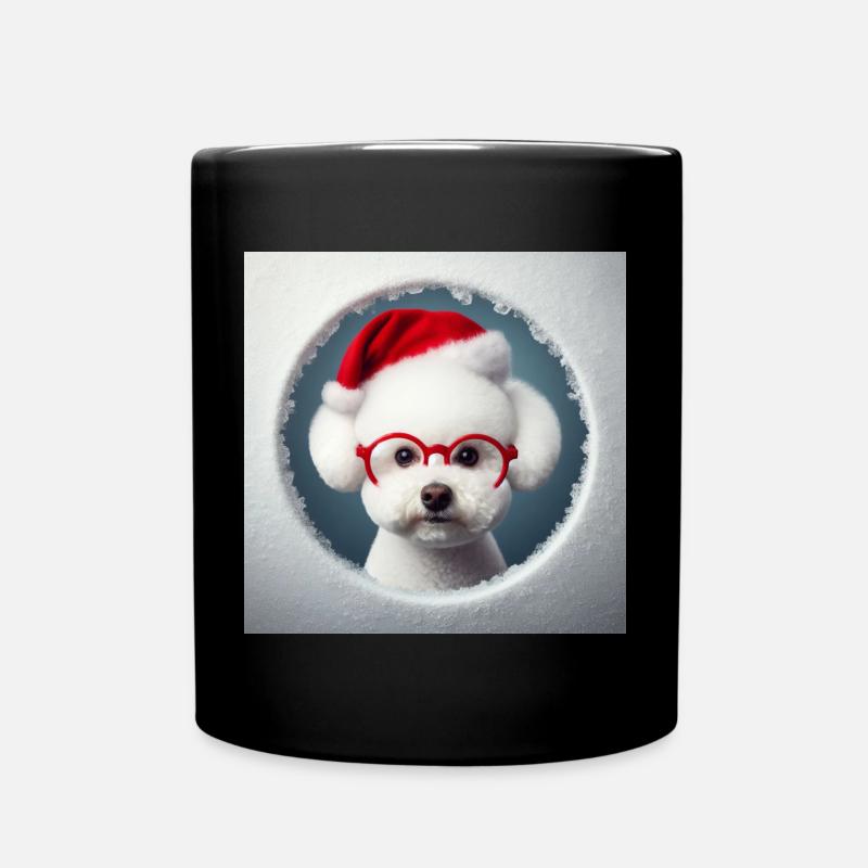 Bichon Frisé Hund als Weihnachtsmann - Tasse einfarbig - Schwarz