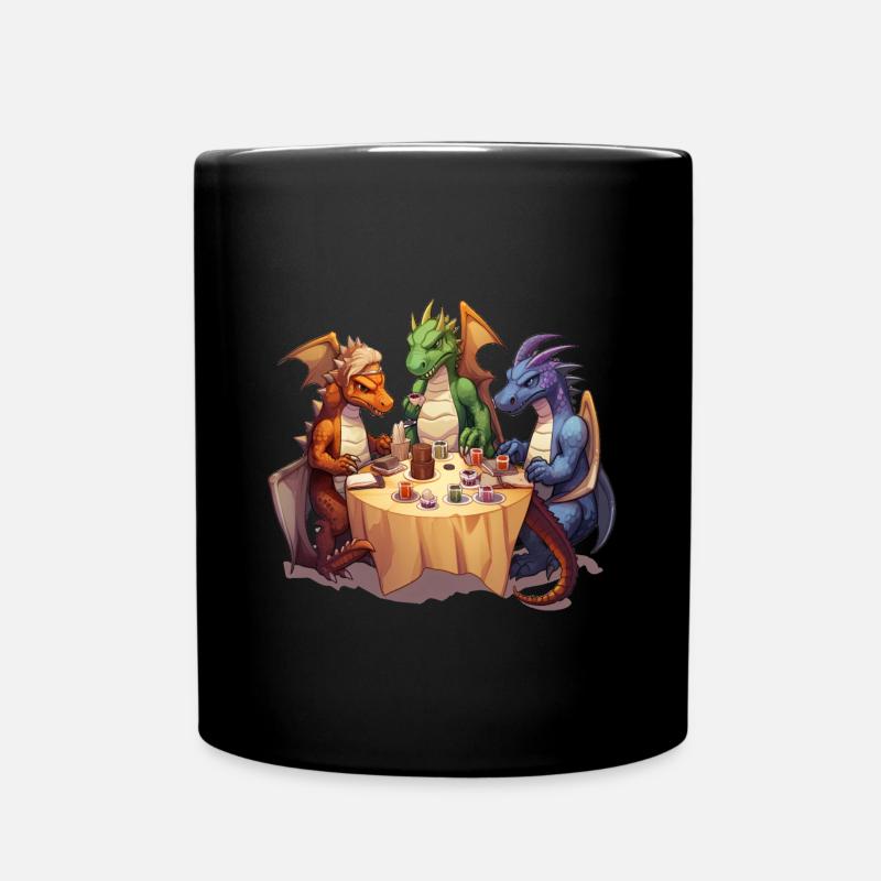 Drachen trinken Kaffee – RPG Fantasy Design - Tasse einfarbig - Schwarz