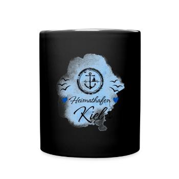 Kiel Liebe Heimathafen mit Anker - Tasse einfarbig - Schwarz - Vorne