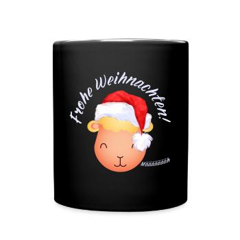Frohe Weihnachten Weihnachtsschaf Lamm hell - Tasse einfarbig - Schwarz - Vorne