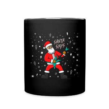 Der Weihnachtsmann spielt E-Gitarre. Heavy Metal Weihnachten - Tasse einfarbig - Schwarz - Vorne