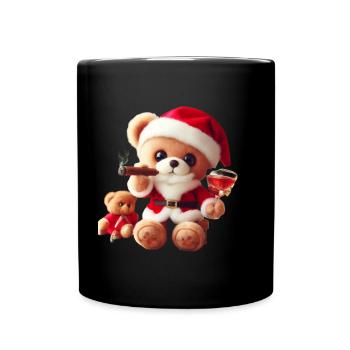 Christmas teddy bear with cigar and wine - Full Colour Mug - black - Front