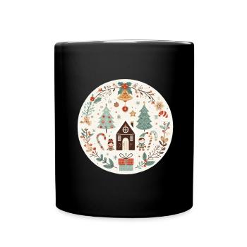 Weihnachtliche Illustration mit Haus und Tannen - Tasse einfarbig - Schwarz - Vorne