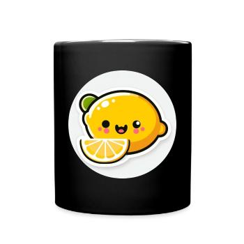 Cute laughing yellow lemon in comic style - Full Colour Mug - black - Front