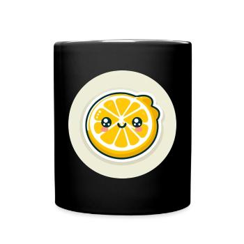 Yellow lemon slice with face - Full Colour Mug - black - Front