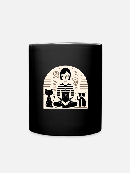 Yoga with Cats - Full Colour Mug - black