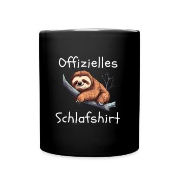 Offizielles Schlafshirt mit süßem Faultier - Tasse einfarbig - Schwarz - Vorne