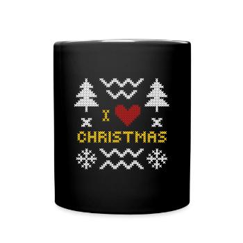 Weihnachtsherz Strickmuster Design - Tasse einfarbig - Schwarz - Vorne