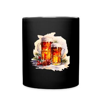 Bière à l’aquarelle dans la neige - Mug uni - noir - Devant
