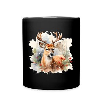 Aquarelle cerf dans la neige - Mug uni - noir - Devant