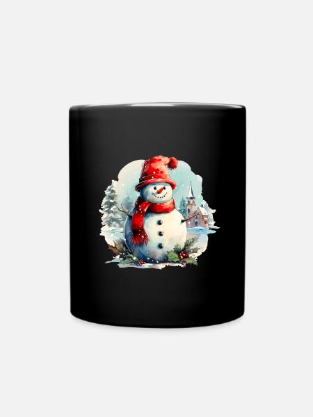 Aquarell Schneemann - Tasse einfarbig - Schwarz