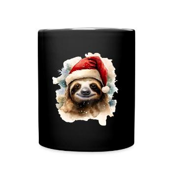 Aquarelle paresseux avec chapeau de père Noël - Mug uni - noir - Devant