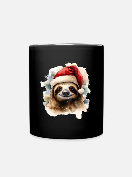 Aquarell Faultietr mit Weihnachtsmütze - Tasse einfarbig - Schwarz