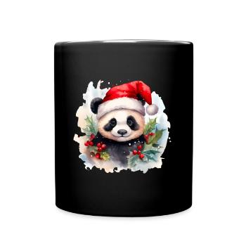 Aquarelle Panda avec chapeau de père Noël - Mug uni - noir - Devant