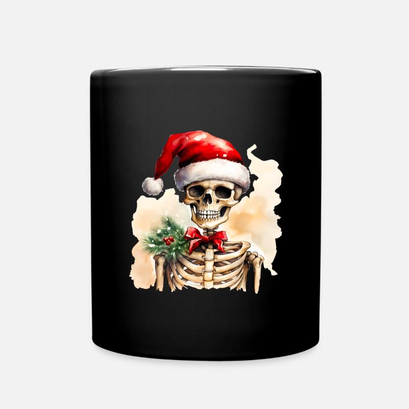 Watercolor skeleton with santa hat - Full Colour Mug - black