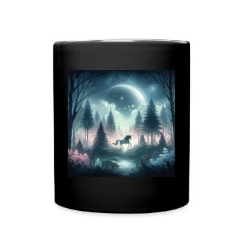Unicorn in the Enchanted Forest Moonlight Mysticism - Full Colour Mug - black - Front