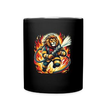 Lion, Firefighter, Firefighter, Flames, Hero - Full Colour Mug - black - Front