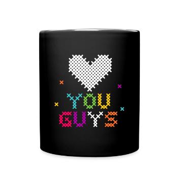 Kreuzstich Herz Liebe Typografie - Tasse einfarbig - Schwarz - Vorne
